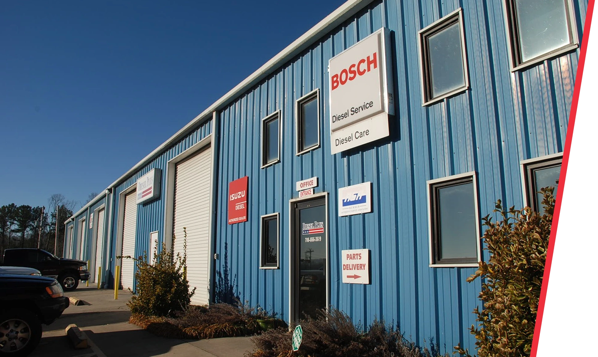 Auto repair shop exterior on sunny day