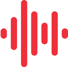 Red soundwave icon on black background