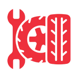Car maintenance emblem featuring tools and tire