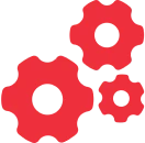 Mechanical gear icons in red